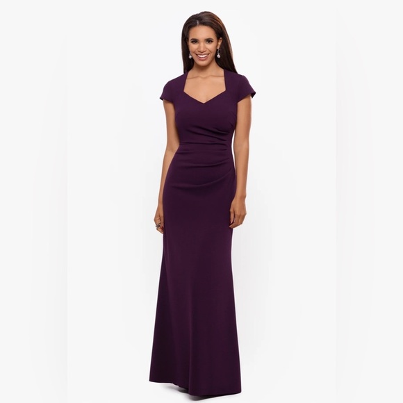 XSCAPE EVENINGS “CALLIE" SCUBA CREPE RUFFLE BACK DRESS Sz 10 - Picture 2 of 14